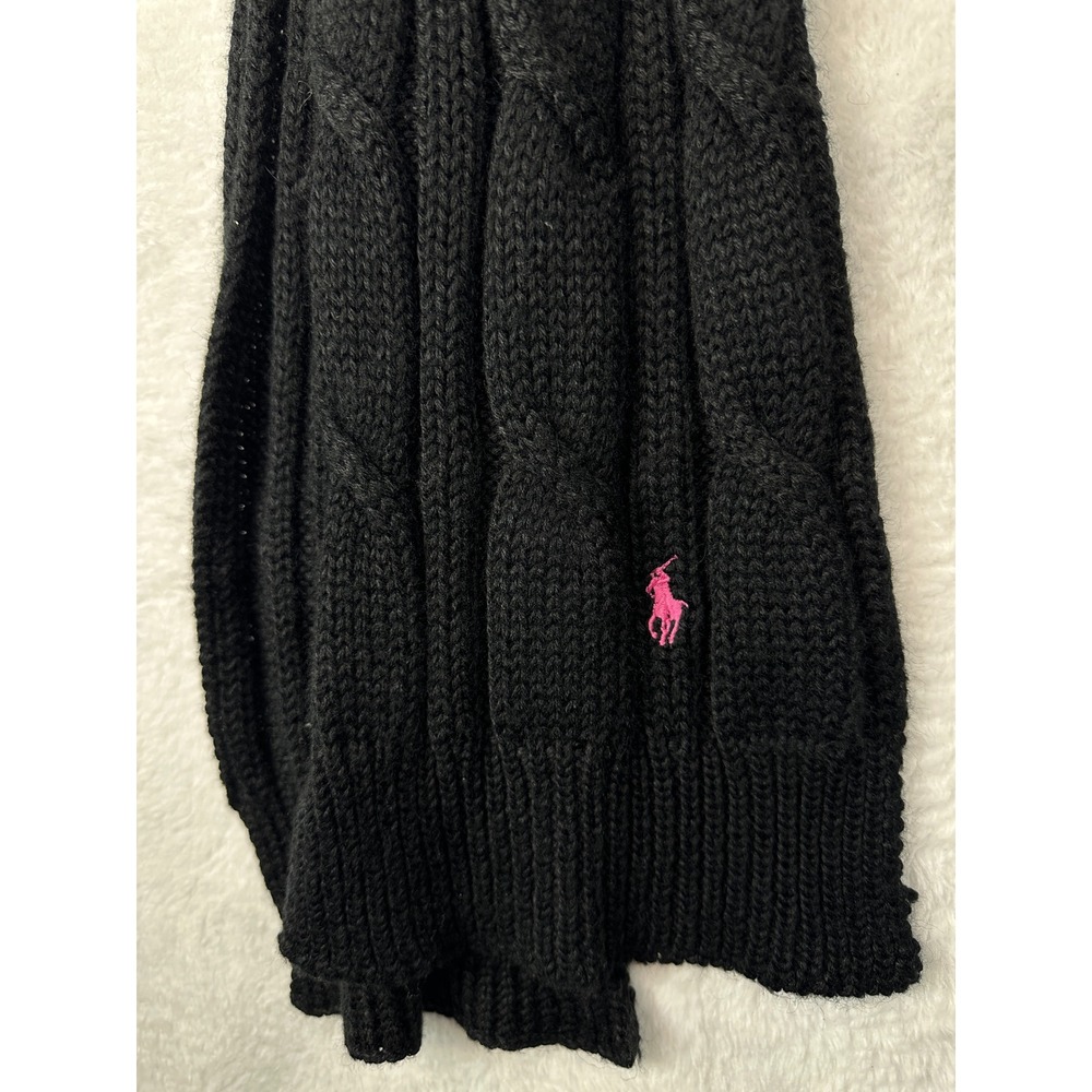 Polo Ralph Lauren Scarf Black Cable Knit Pink Pony Logo